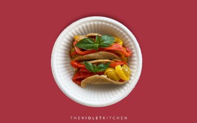 Tacos di polenta con peperoni e hummus di ceci
